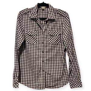 MEC Organic Cotton Gingham Check Maroon Button Down Outdoor Shirt
